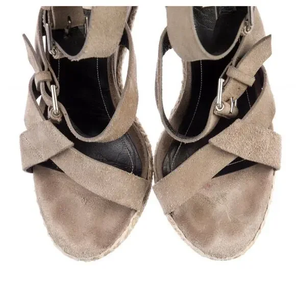 Authentic Balenciaga Gray Suede Espadrille Strappy Wedge Sandals Size EU 41 - Picture 5 of 7